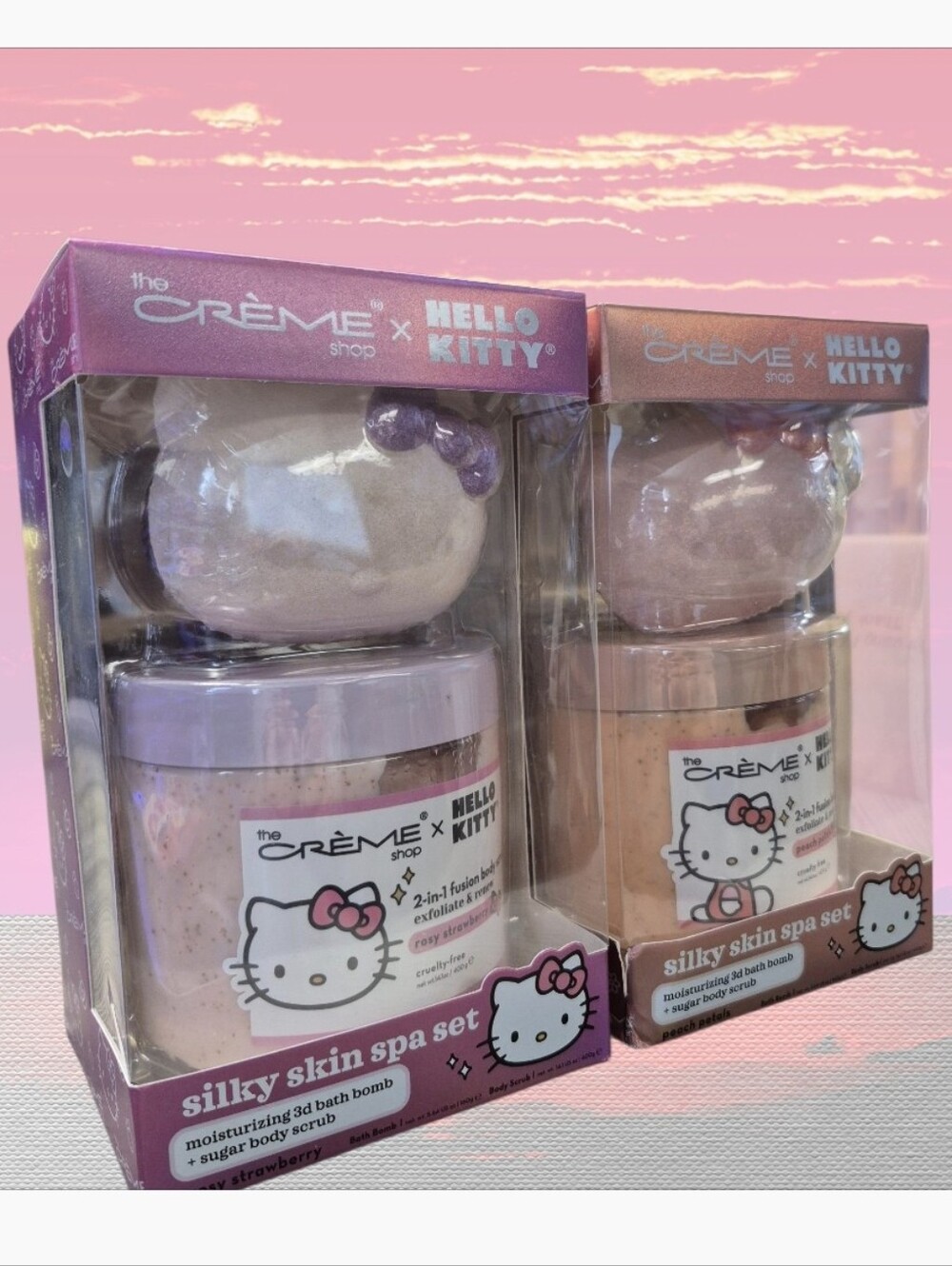 The Crème Shop x Hello Kitty Silky Skin Spa Sets 1Rosy Strawberry &1Peach Petals